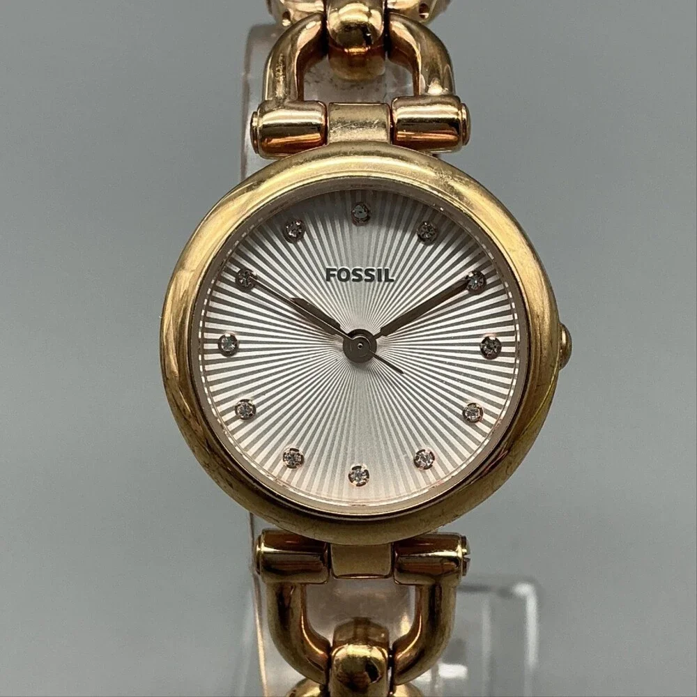 Fossil Womens Watch 28mm Silver Dial Gold Tone Bracelet 50M New Battery 7.5